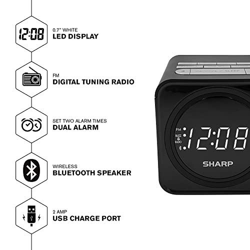 FM Clock Radio with Bluetooth Speaker and Dual Alarms S73773