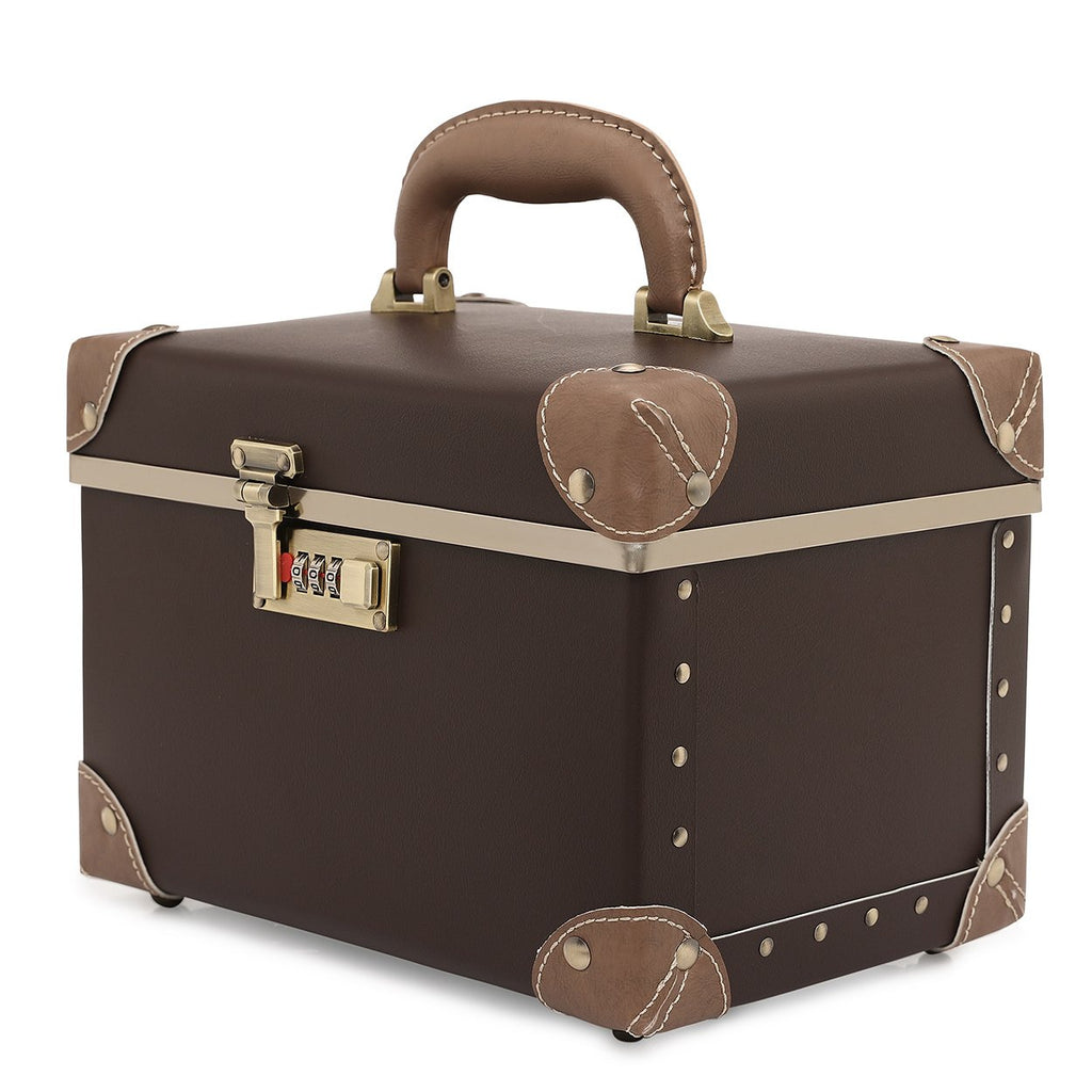 Retro Blue Portable Makeup Train Case with Combination Lock I3042