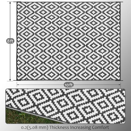 Waterproof Reversible Outdoor Rug 5x8 ft Black & Beige N29412