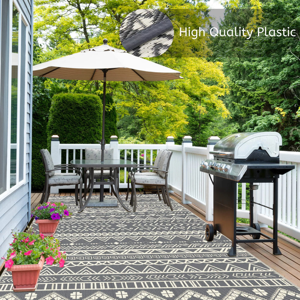 6x9ft Grey White Reversible Outdoor Rug G53050