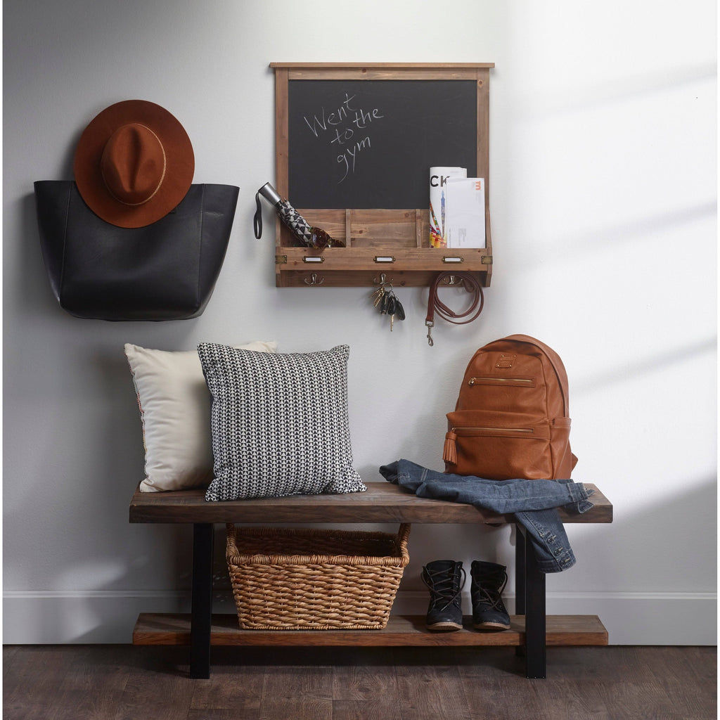 Decorative Rustic Wood Home Organizer with Chalkboard, Pockets, and Key Hooks I1773