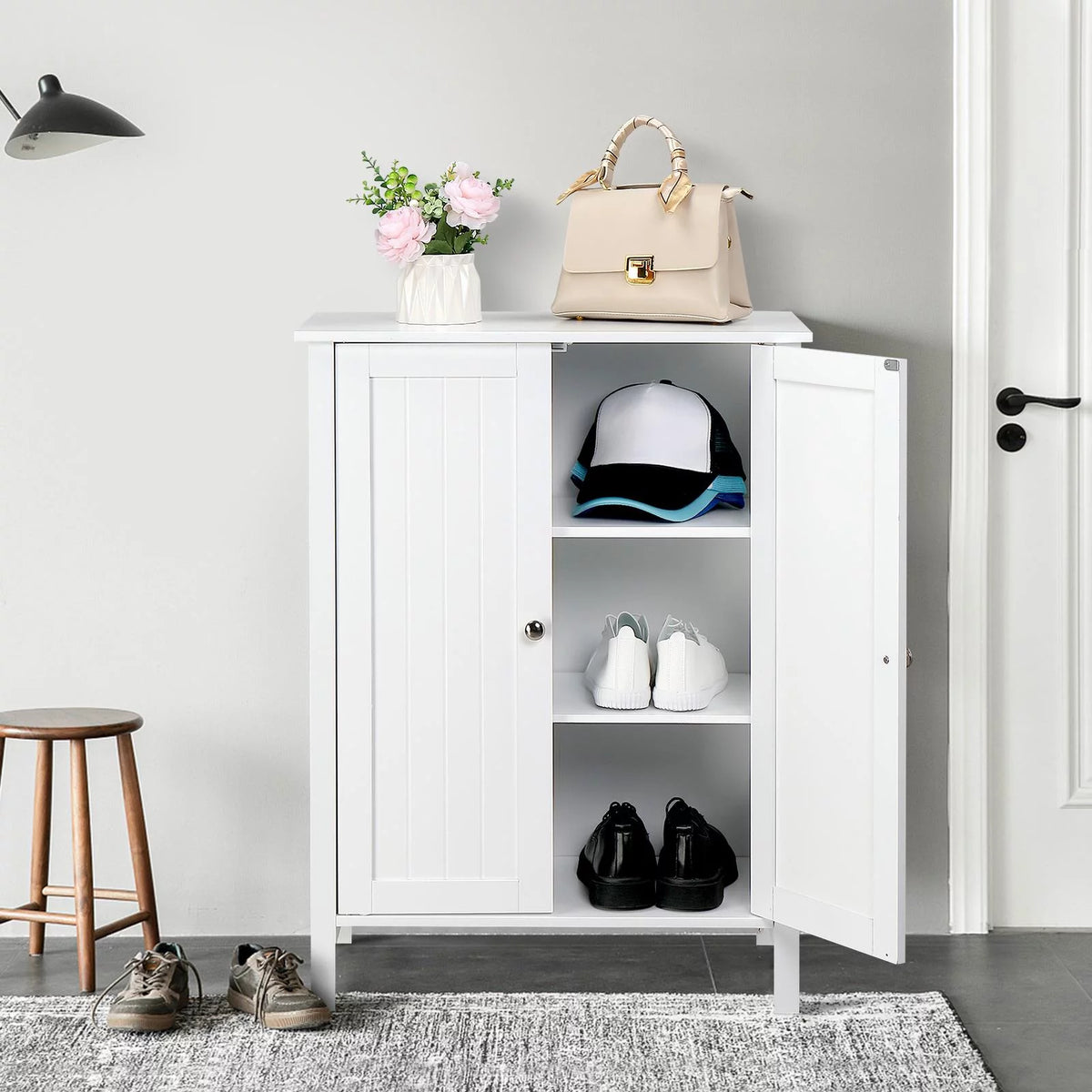 White Free Standing Wooden Shoe Storage Cabinet S72989