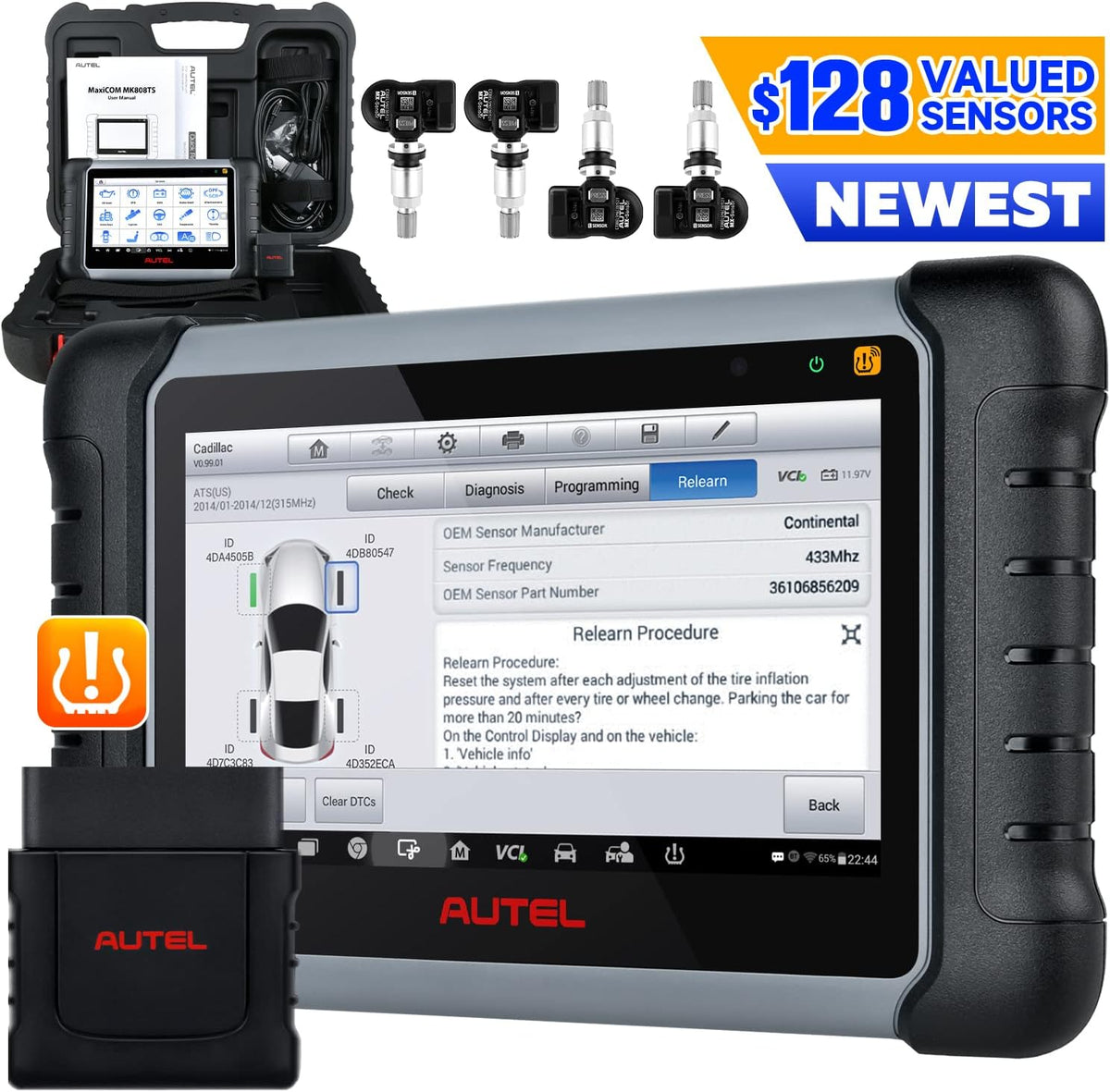 Autel MaxiCOM MK808TS Pro Scanner with 4PCS 2in1 315/433Mhz Sensors E7172