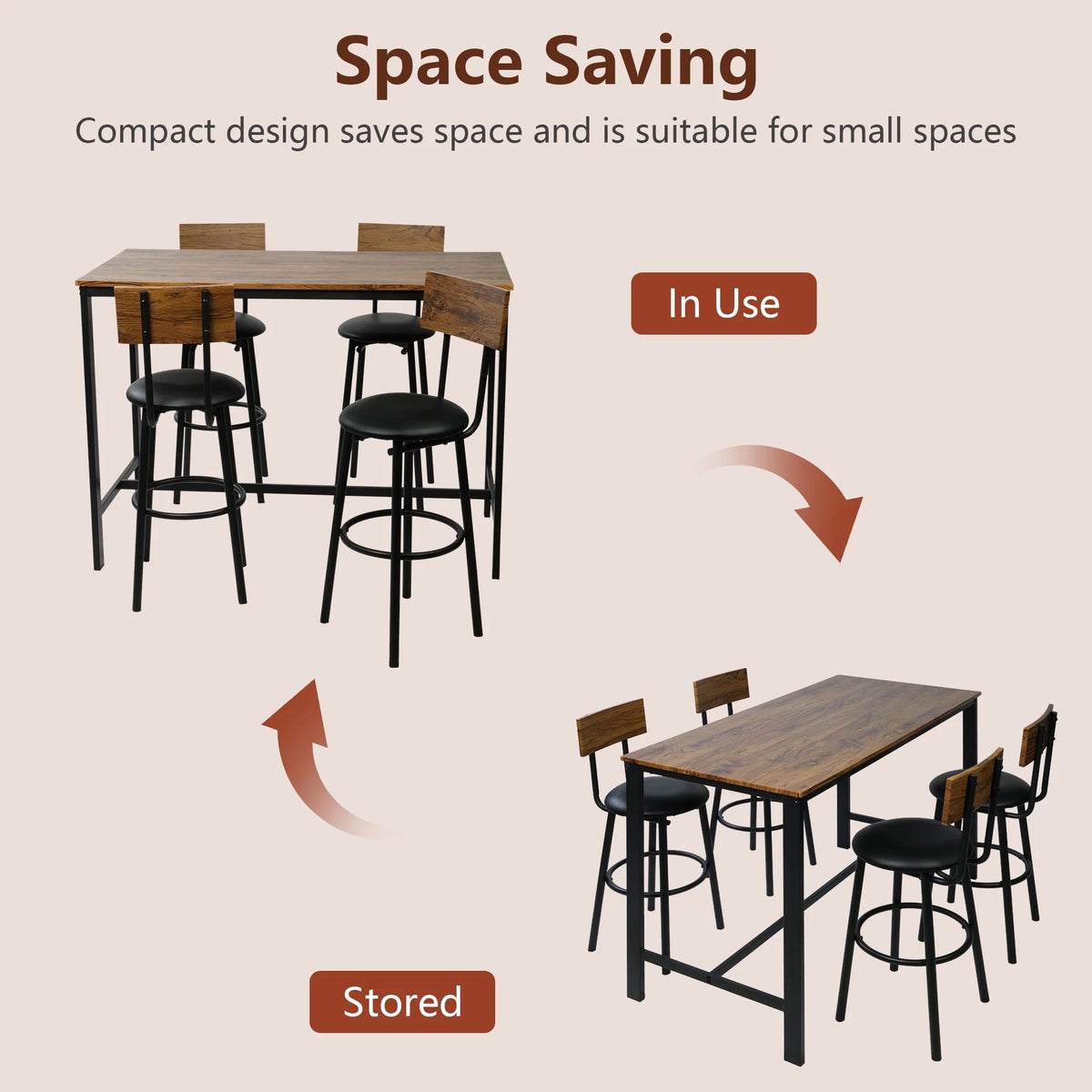 Rustic Brown PU Upholstered Bar Table Set of 4 with 4 Stools A966