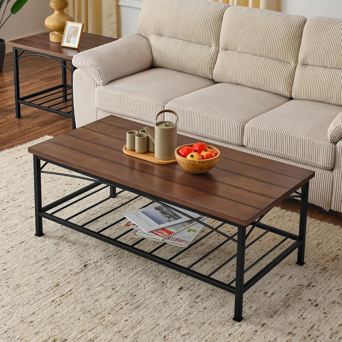 Brown 3 Piece Coffee Table and 2 End Side Tables S3320
