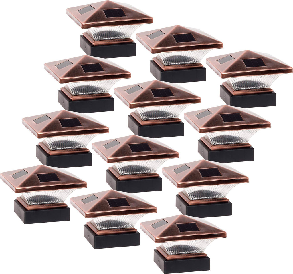 12 Pack Solar Post Cap Deck Light for 4x4 Wood or PVC Vinyl Posts (Bronze) M504218