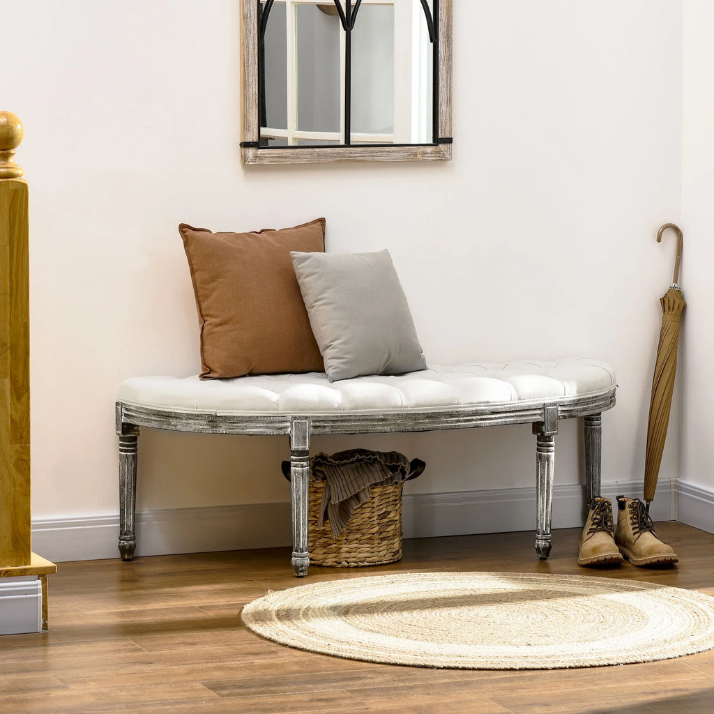 Off White Tufted Ottoman Bench D534