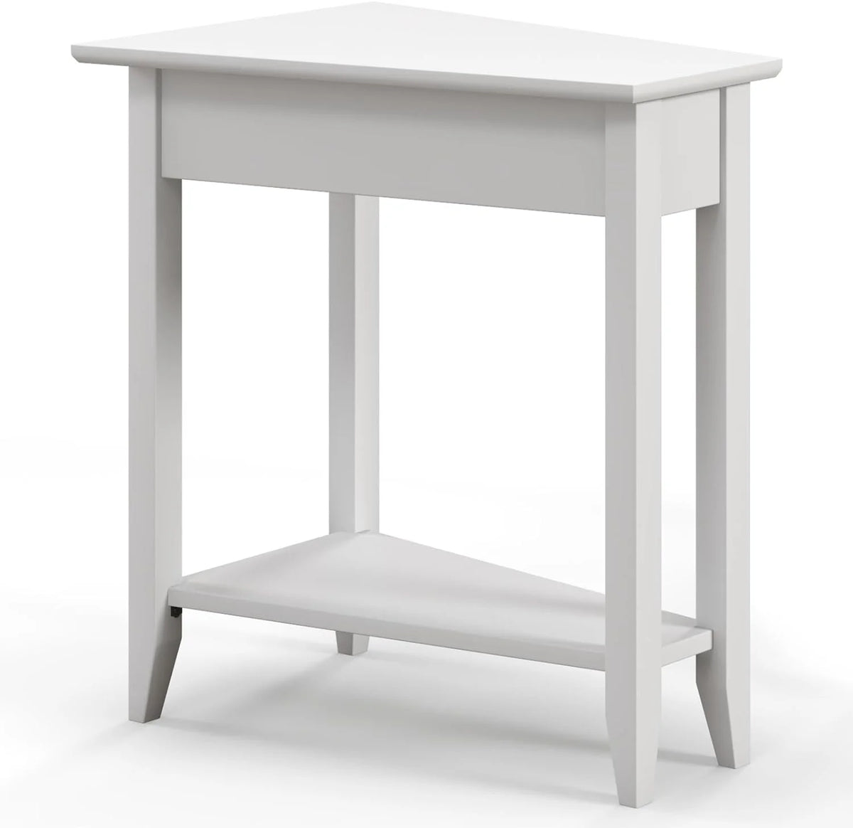 White Triangle Side Table with Storage Shelf and Solid Wood Legs V301