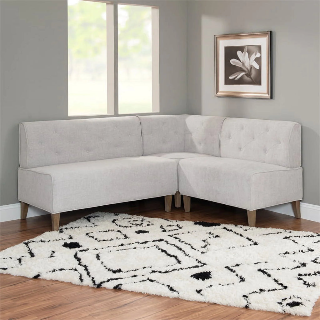 Light Grey Wood Upholstered Corner Bench X680