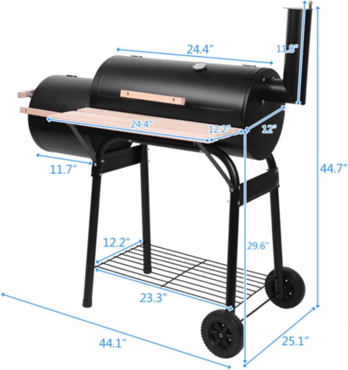 Charcoal Offset Smoker BBQ Grill with Wheels W541
