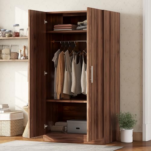 Black 4-Door Wooden Wardrobe Closet with 2 Drawers G484835