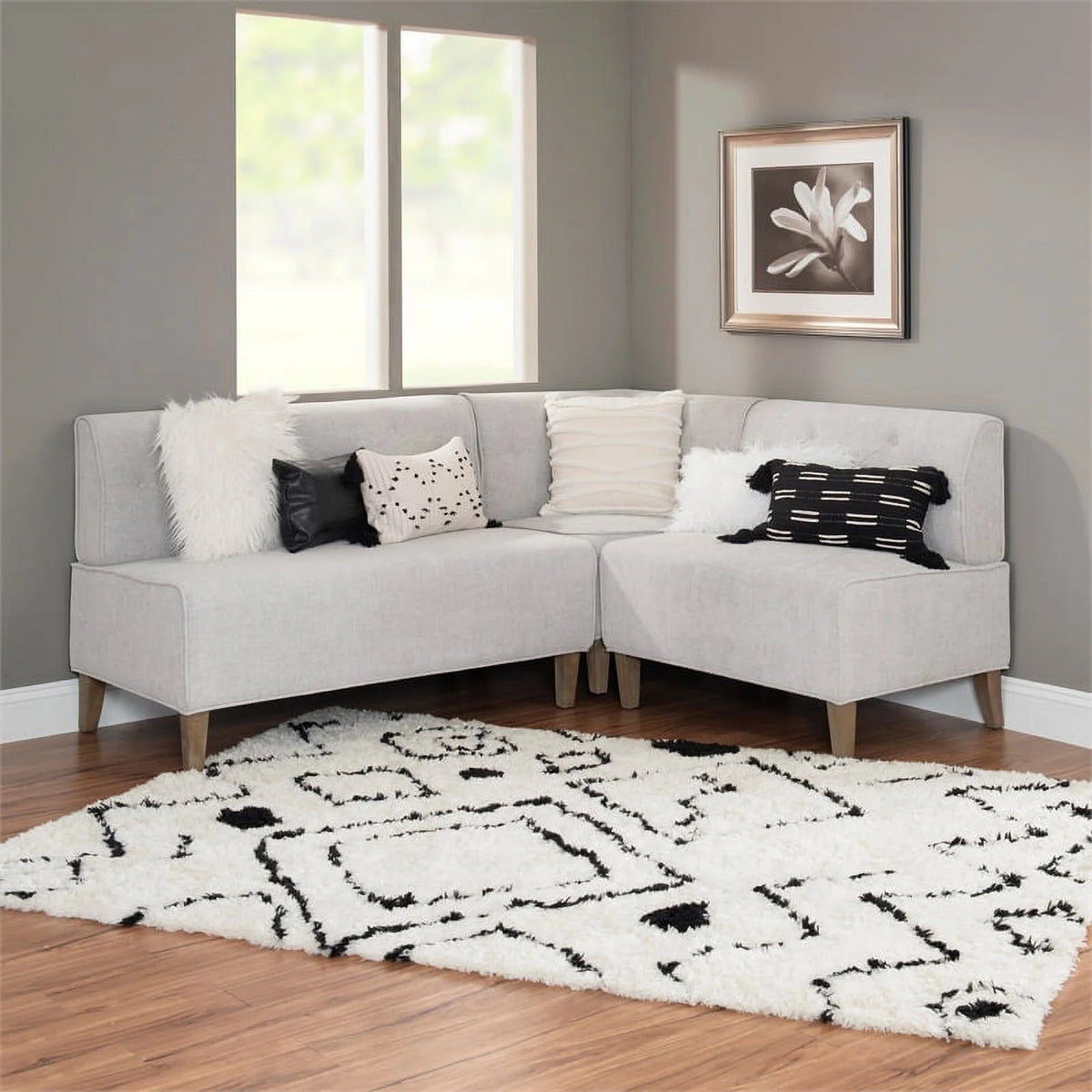 Light Grey Wood Upholstered Corner Bench X680