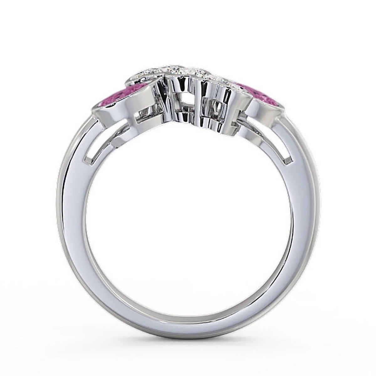 14K White Gold Pear Cut Pink Sapphire Diamond Eternity Band Size 8.5 R87788