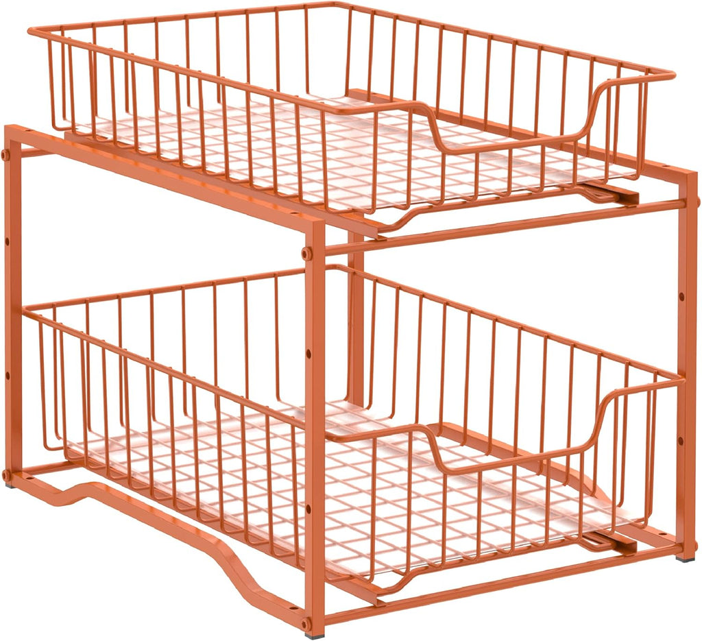 2 Pack Stackable 2-Tier Spice Rack with Sliding Storage Drawer, Rose Gold U713655