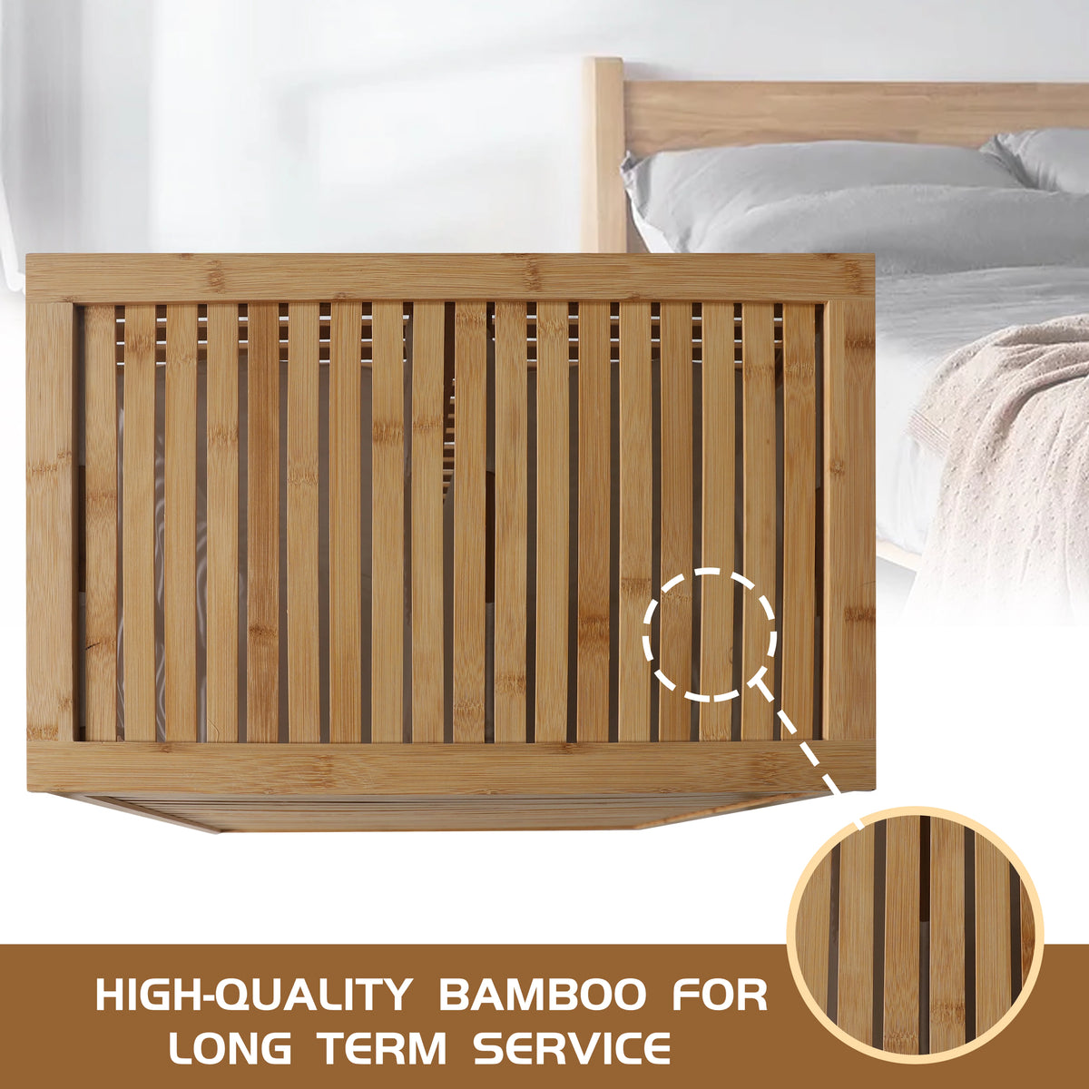 Foldable Bamboo Laundry Hamper with Lid and Liner Bag V74693