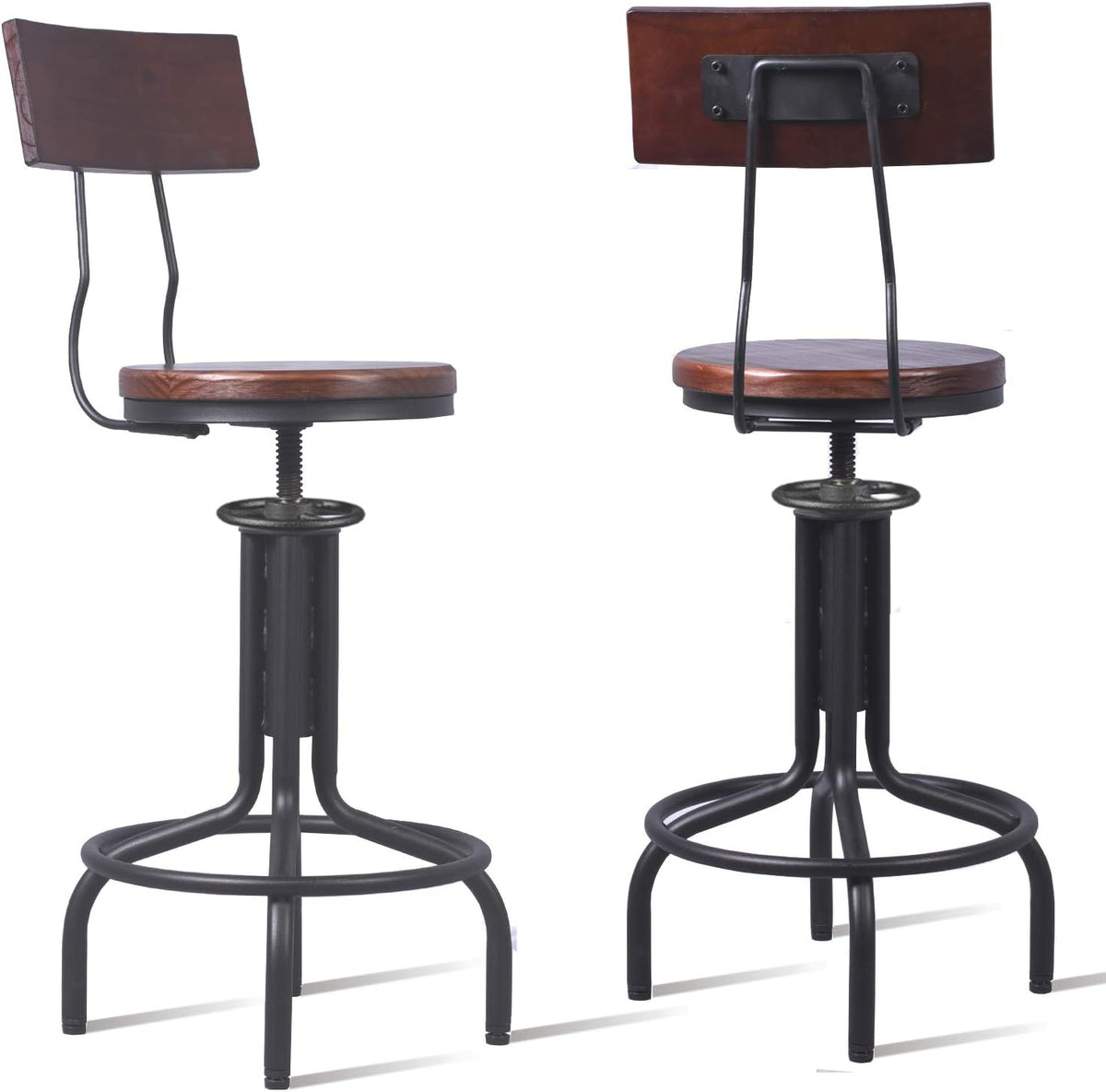 Adjustable Height Metal Bar Stool with Backrest Set of 2 U10763