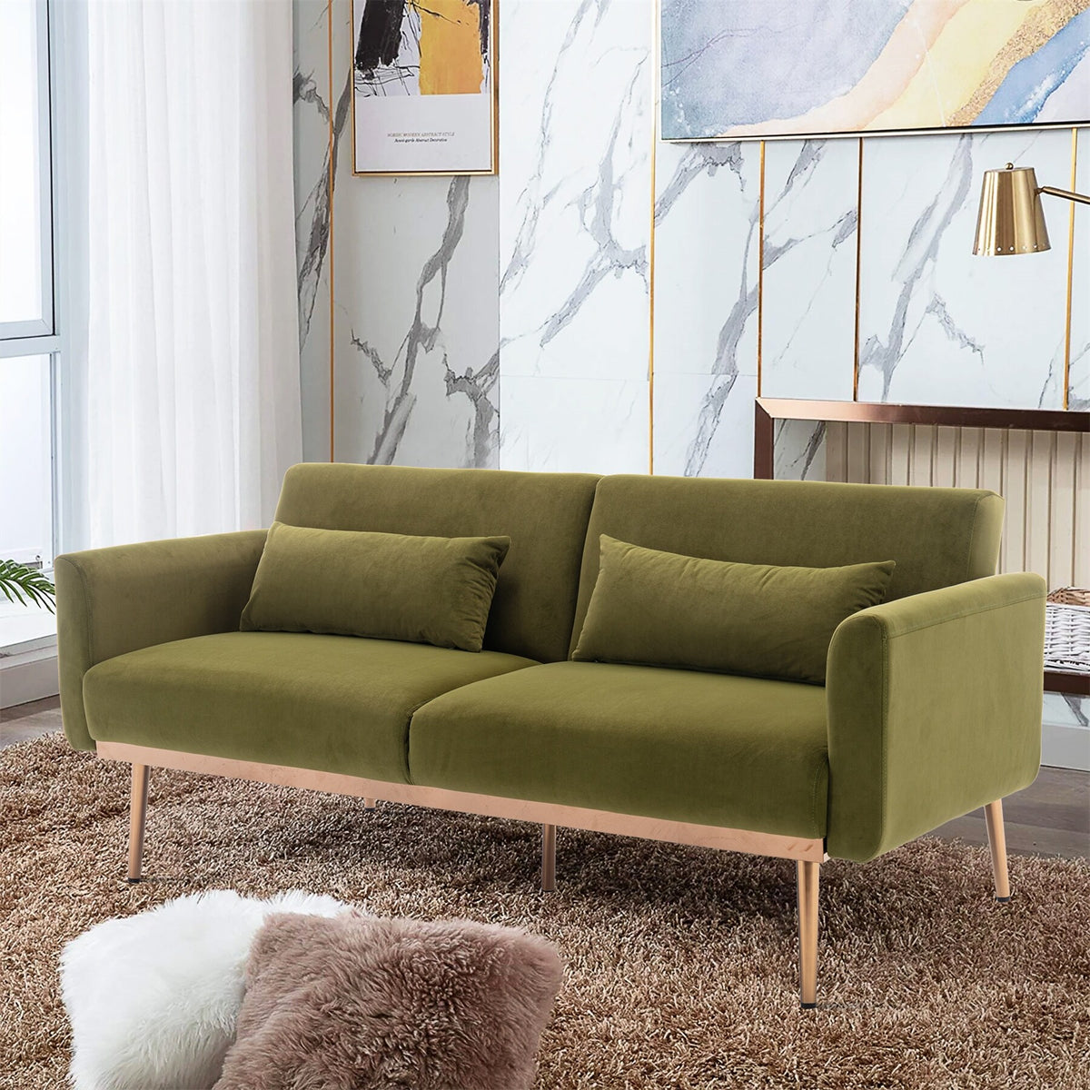 Pink Velvet Loveseat Sofa With Metal Feet D1545