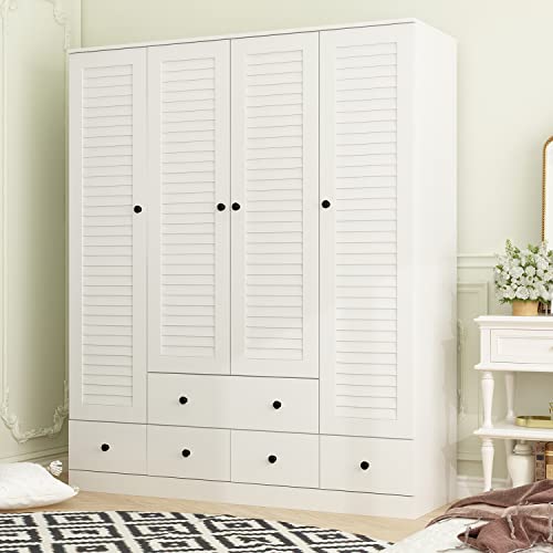 White 5 Drawer Wardrobe with Shelves and Hanging Rod S99539