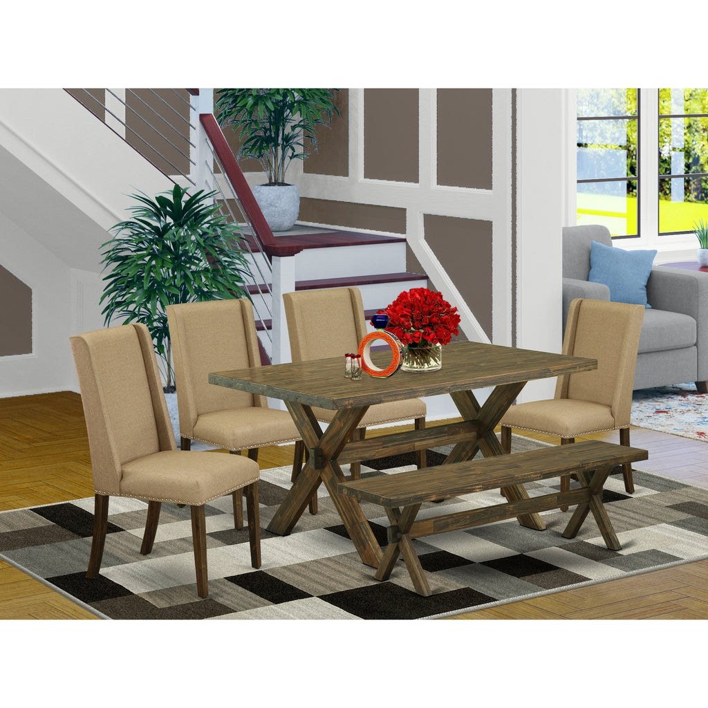 6-piece Wood Dining Set in Jacobean Brown/Dark Khaki C2471