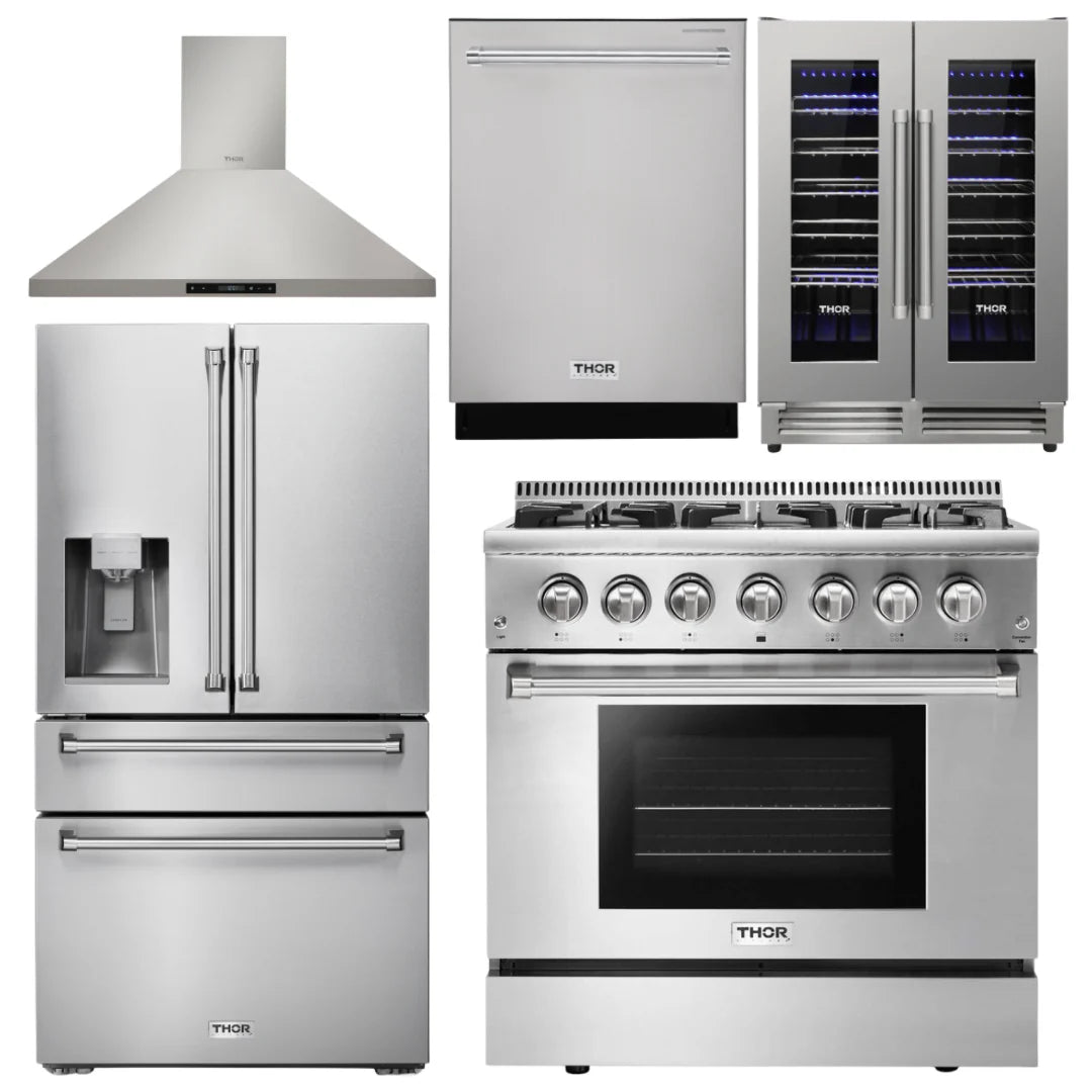 36 Dual Fuel Range, Range Hood, Refrigerator, Dishwasher, Wine Cooler K1354
