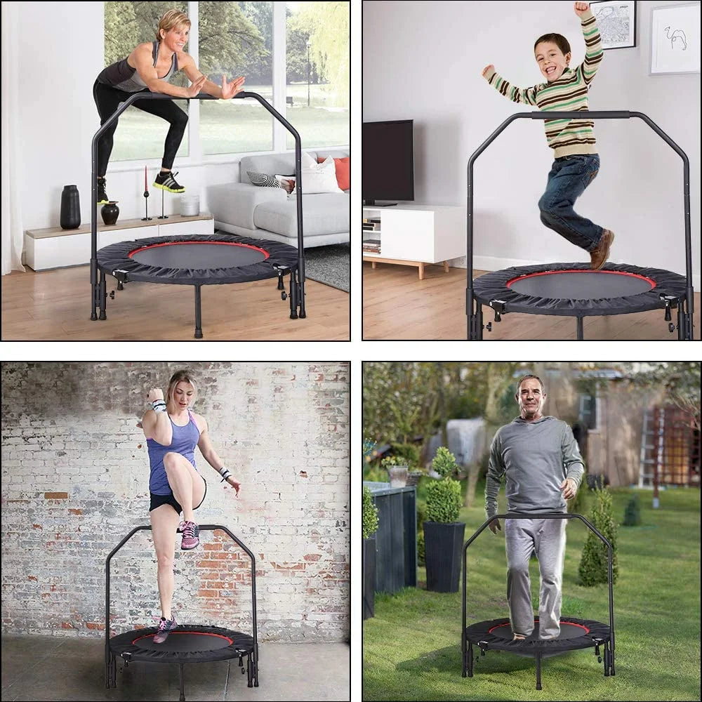 Foldable Fitness Trampoline with 3-Level Adjustable Foam Handrail B30173