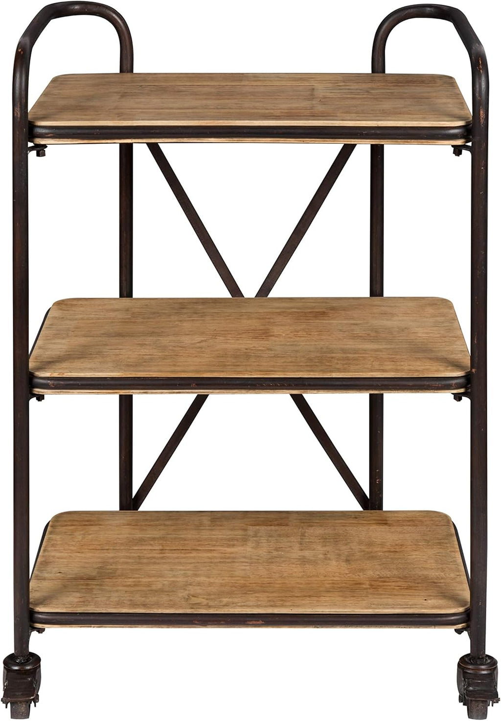 Wood and Metal 3 Tiered Rolling Bar Cart S791313