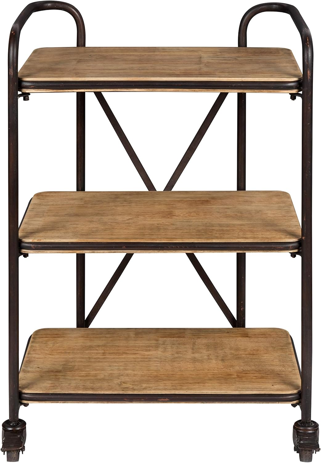 Wood and Metal 3 Tiered Rolling Bar Cart S791313