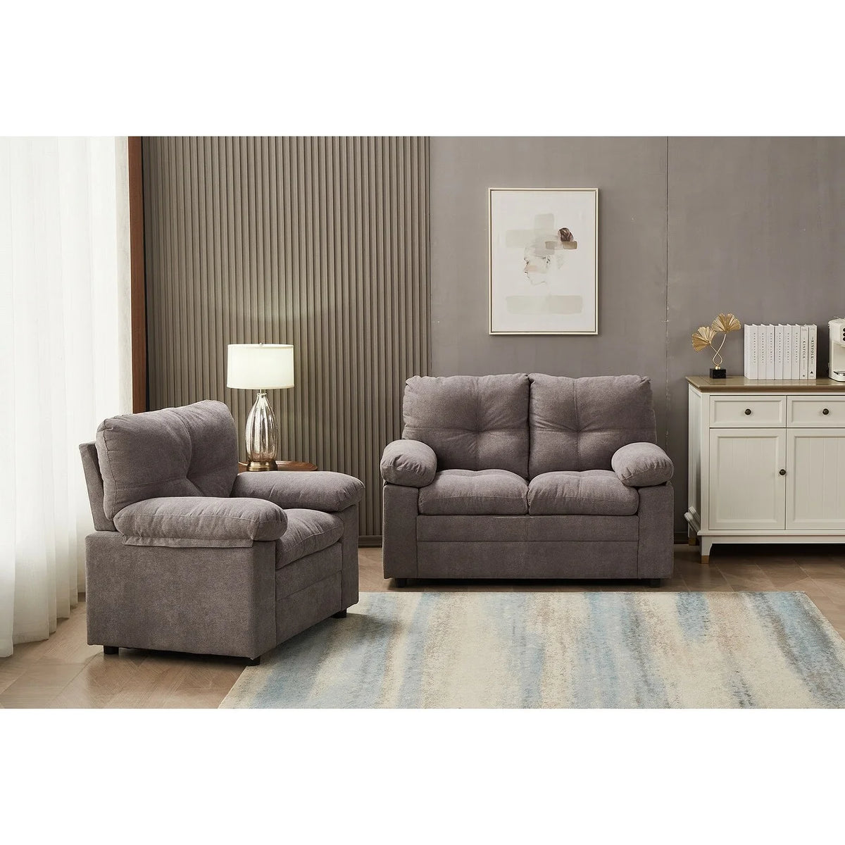 Linen 2 Piece Living Room Set Brown U321998