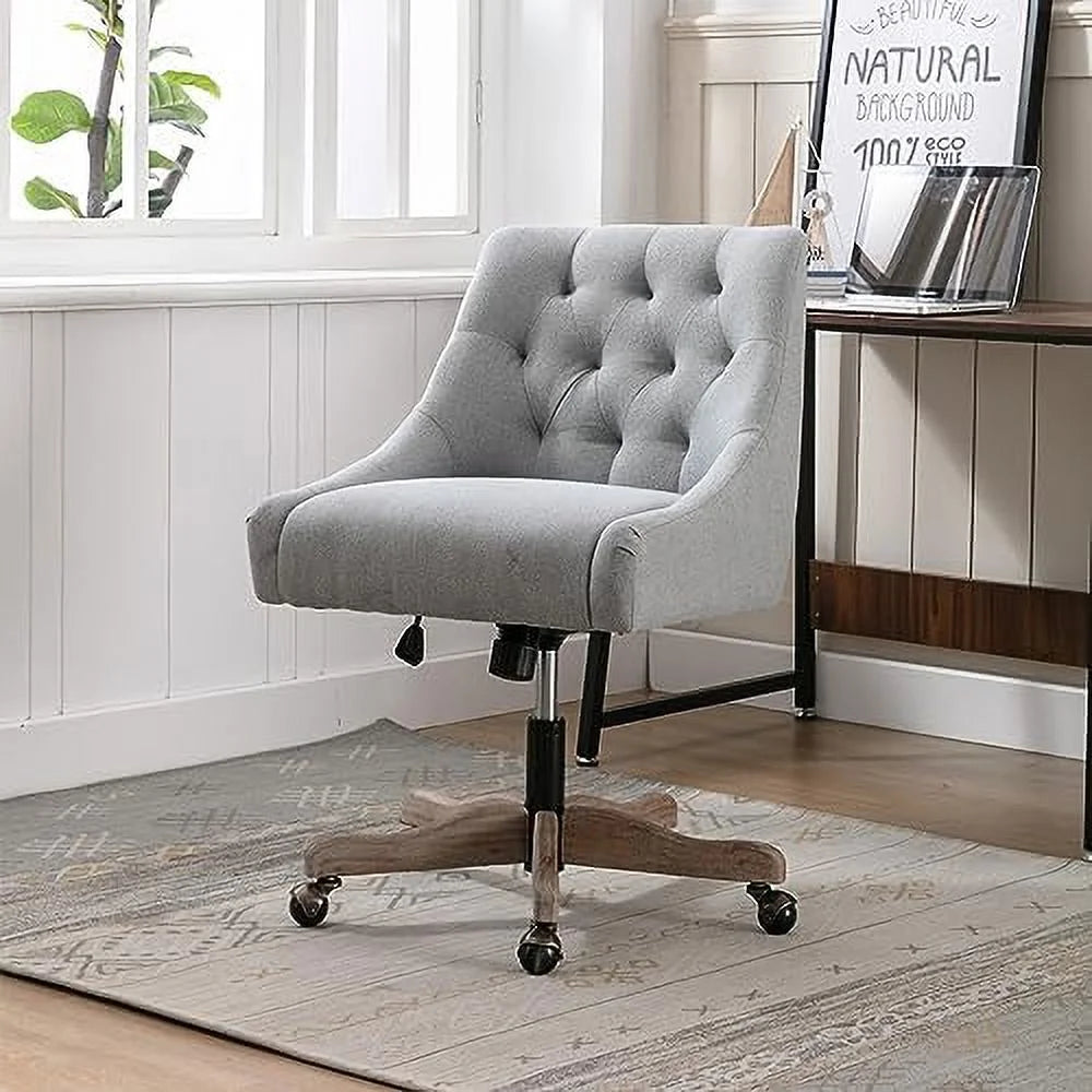 Blue Swivel Shell Chair with Wood Base and Wheels A91154
