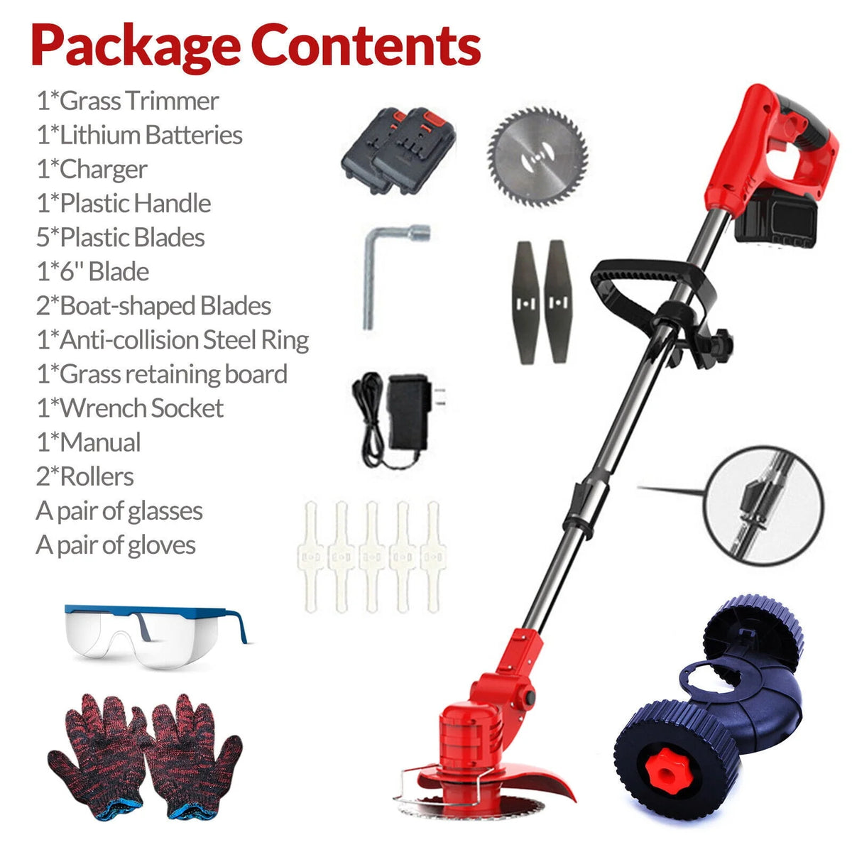 Cordless Electric Grass String Trimmer with Wheels Y9666