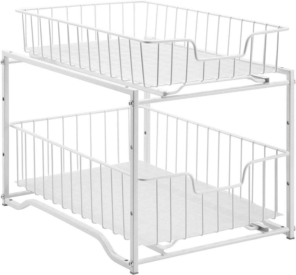 2 Pack Stackable 2-Tier Spice Rack with Sliding Storage Drawer, Rose Gold U713655