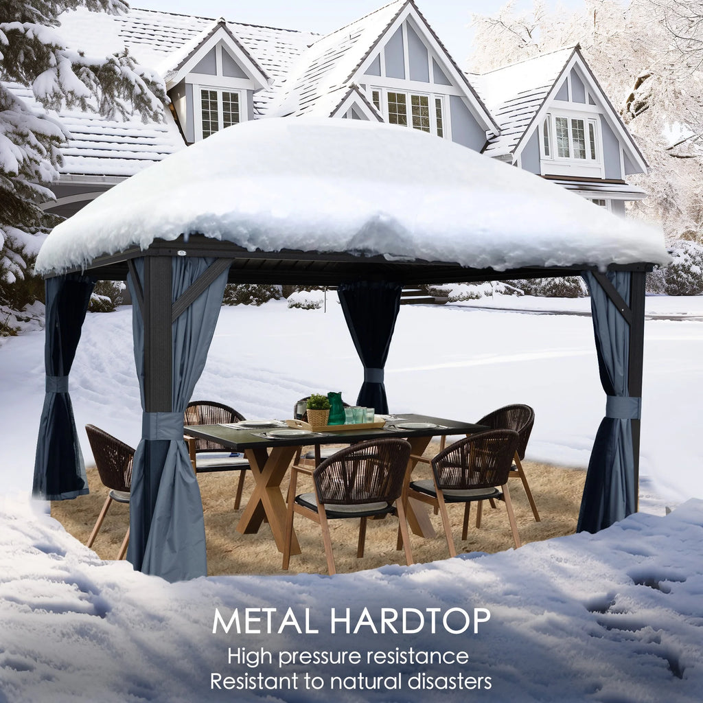 Hardtop Aluminum Gazebo with Mosquito Net and Privacy Sidewalls Q48501
