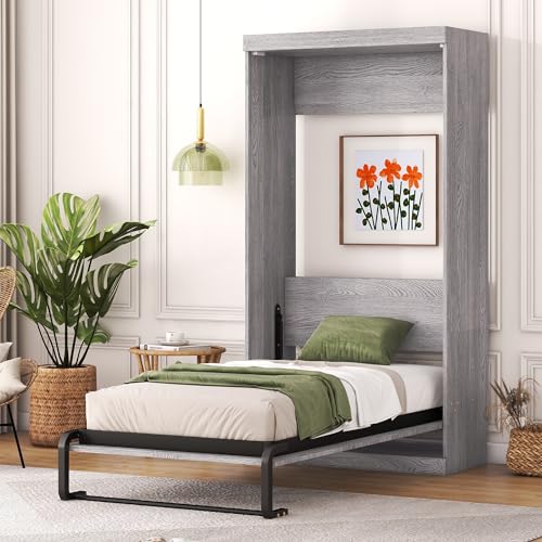 Murphy Bed with Bookcase Shelves and 6 Drawers Y6759