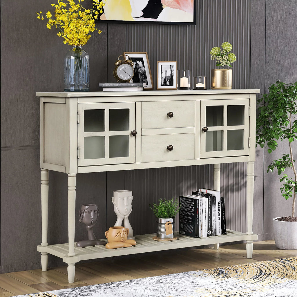 Wood and Glass Buffet Storage Cabinet with Bottom Shelf M8044