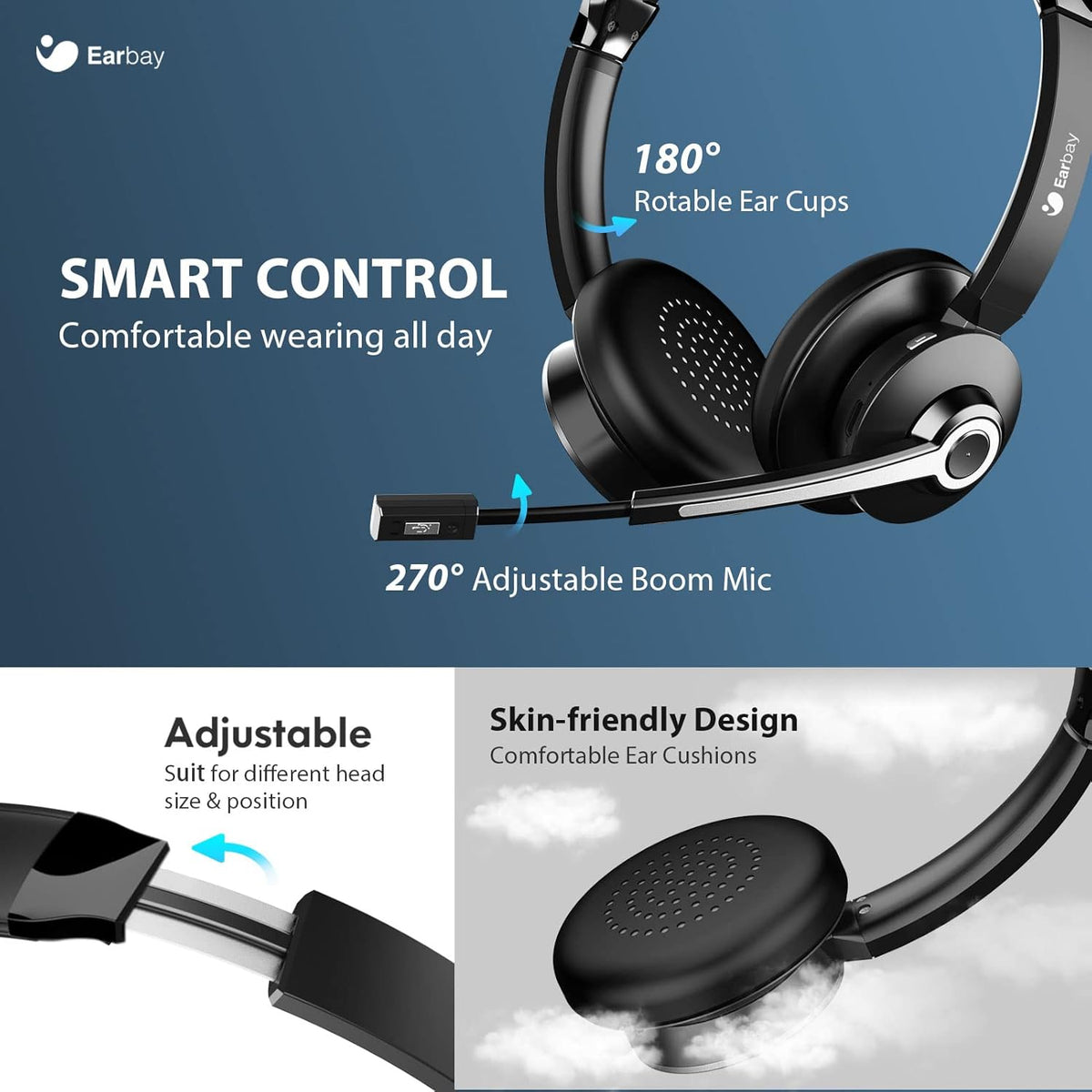 Wireless Bluetooth Headset with Microphone, Noise Cancelling, USB Dongle, On-Ear, Pack of 2 O4762