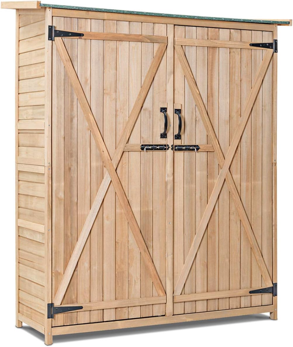 Outdoor Wooden Storage Cabinet with Double Lockable Doors I809618