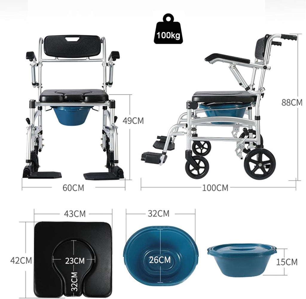 4 in 1 Portable Shower Commode Chair with Wheels D207