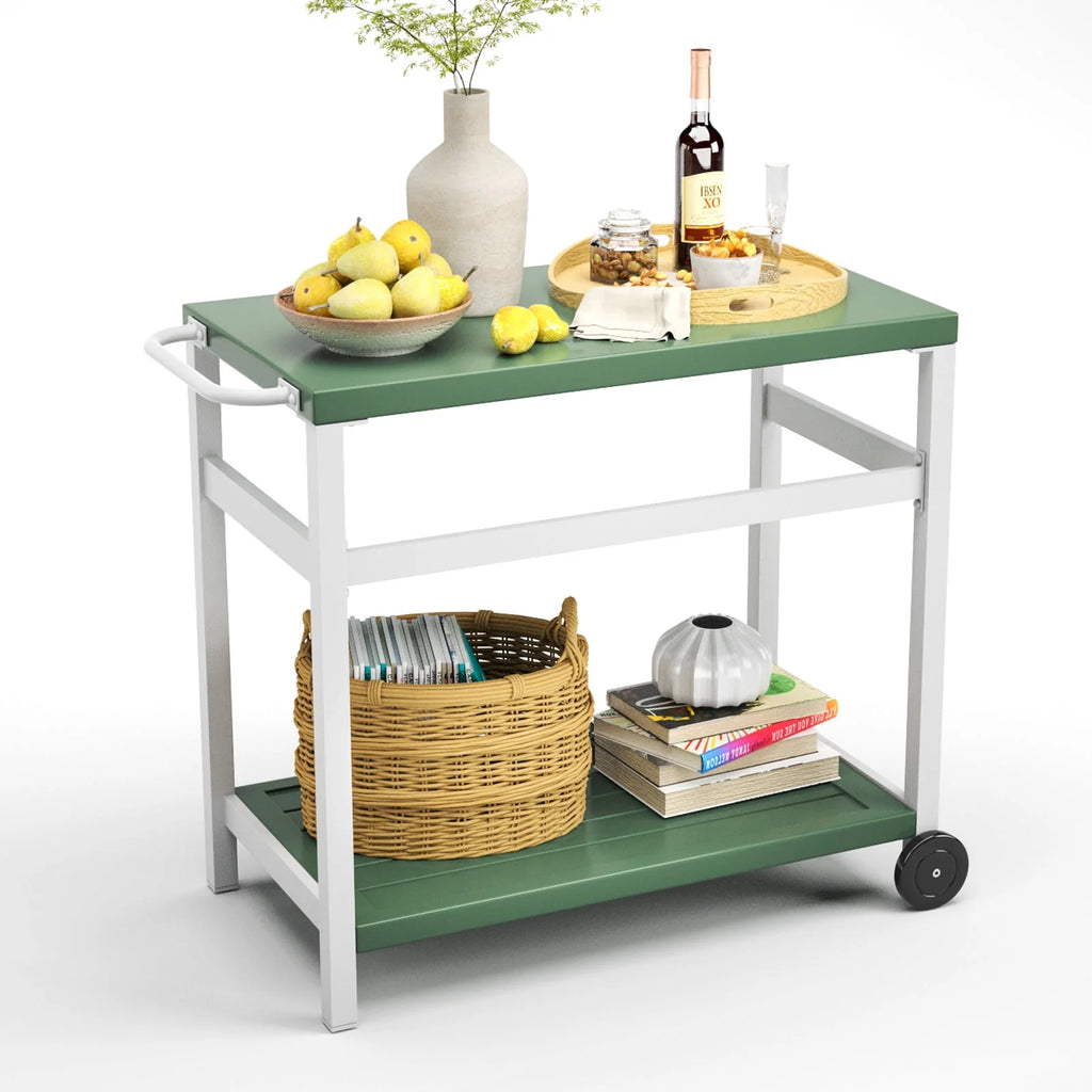 Outdoor Dining Cart Table Aluminum Grill Table with Wheels A857