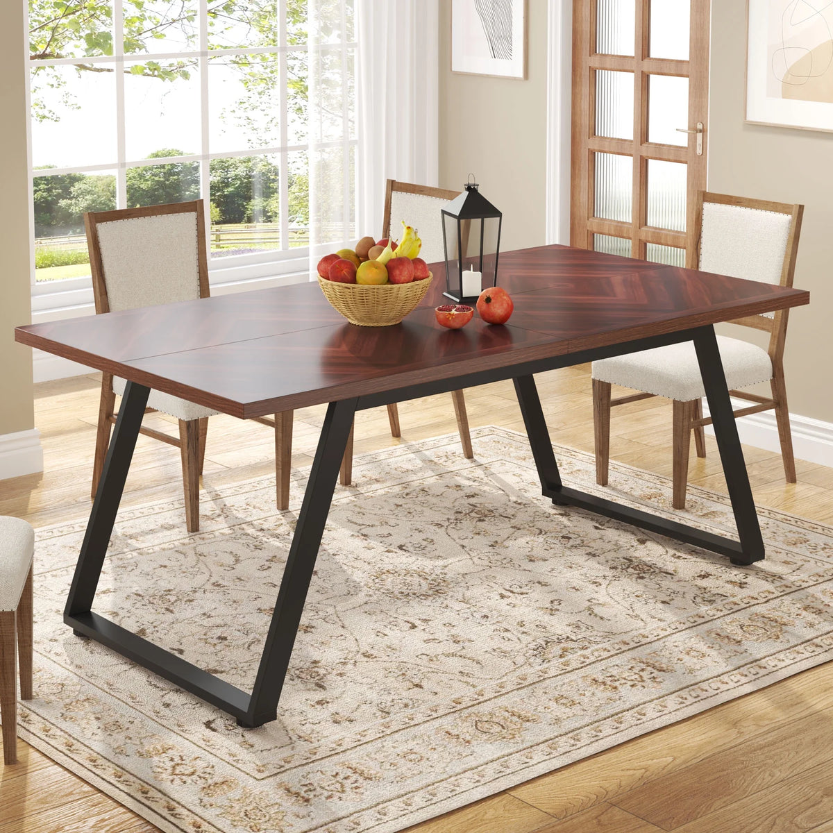 Rectangle Wooden Dining Table with Steel Legs V111504