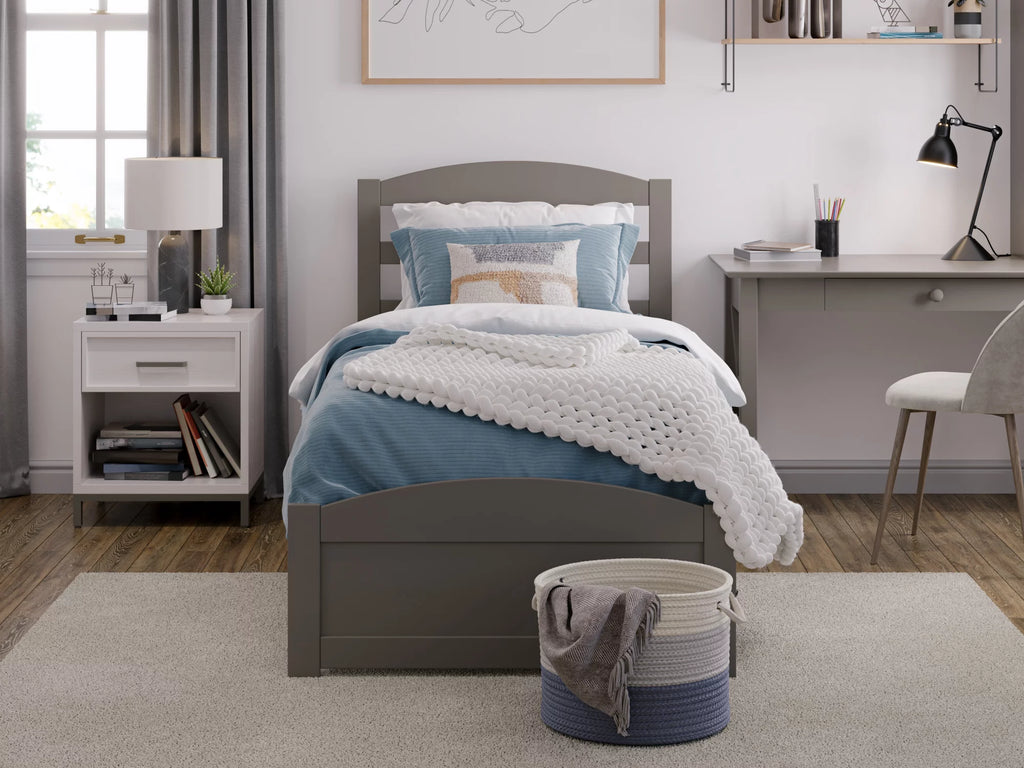 14" Twin XL Grey Wood Platform Bed Frame with Headboard and Footboard E494090