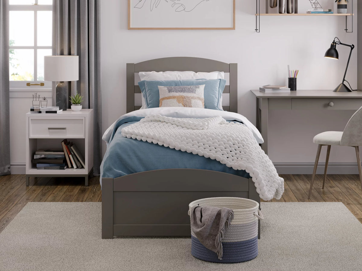 14" Twin XL Grey Wood Platform Bed Frame with Headboard and Footboard E494090