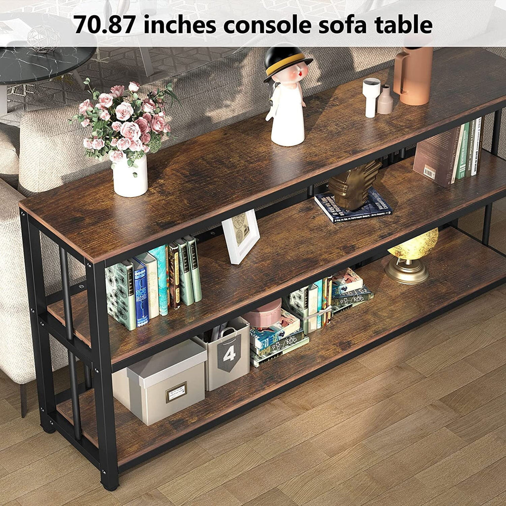 Narrow Long Sofa Table with Storage Shelves Rustic Brown Y4856