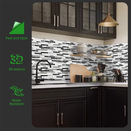 10-Sheet Self-Adhesive Vinyl Backsplash Tiles (Gray) F9730