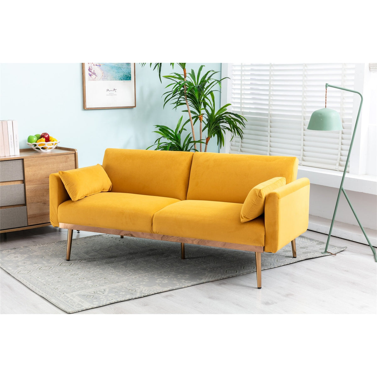 Pink Velvet Loveseat Sofa With Metal Feet D1545