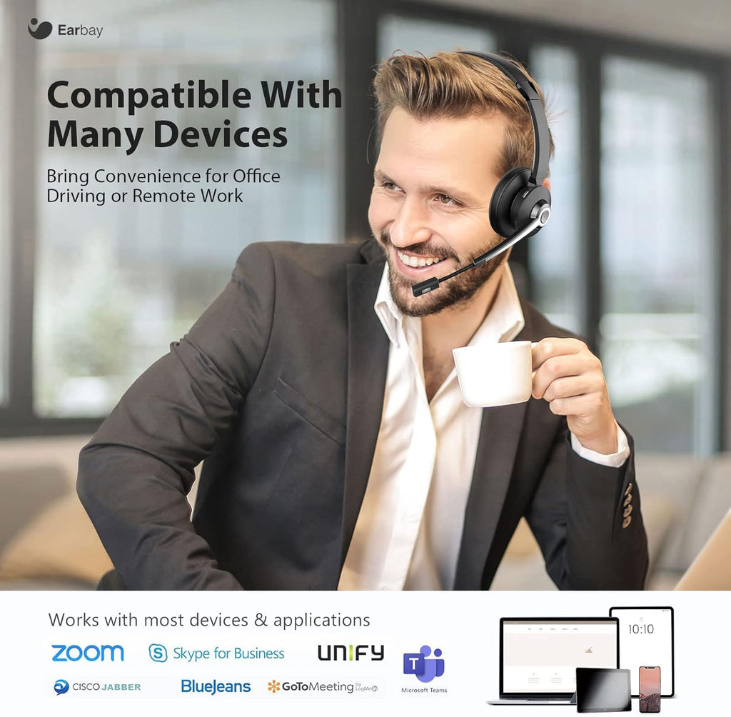 Wireless Bluetooth Headset with Microphone, Noise Cancelling, USB Dongle, On-Ear, Pack of 2 O4762