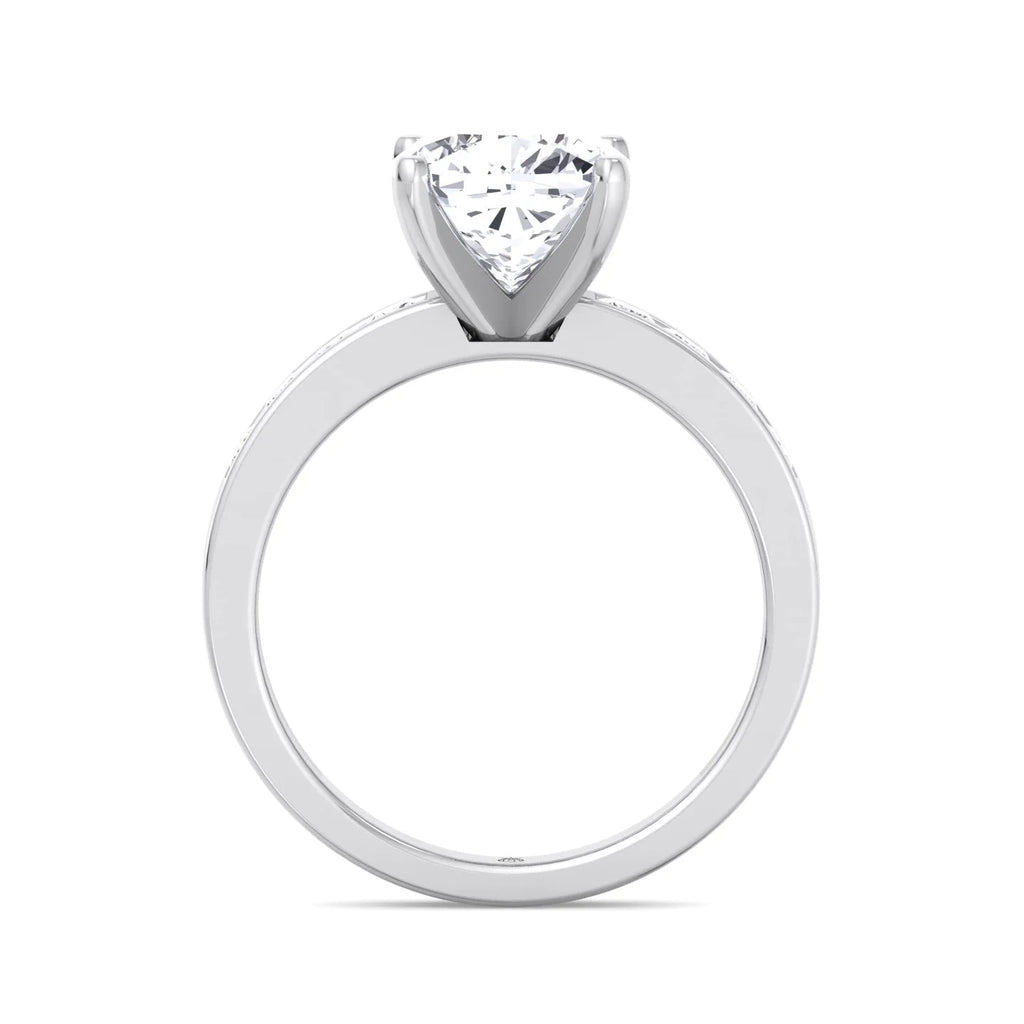 Moissanite Cushion Cut Lab Diamond Engagement Ring With Princess Cut Sidestones I6888