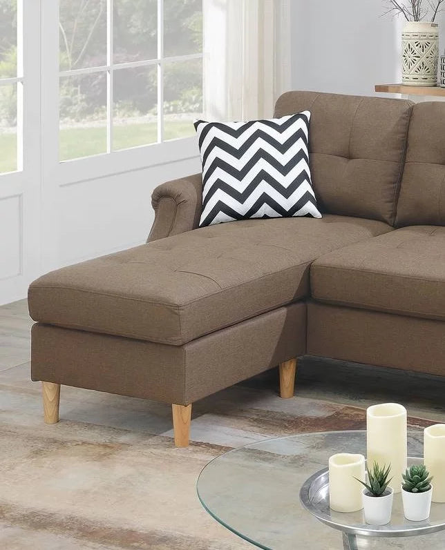 Reversible Sectional Sofa Set Polyfiber Light Coffee Cushion G57909