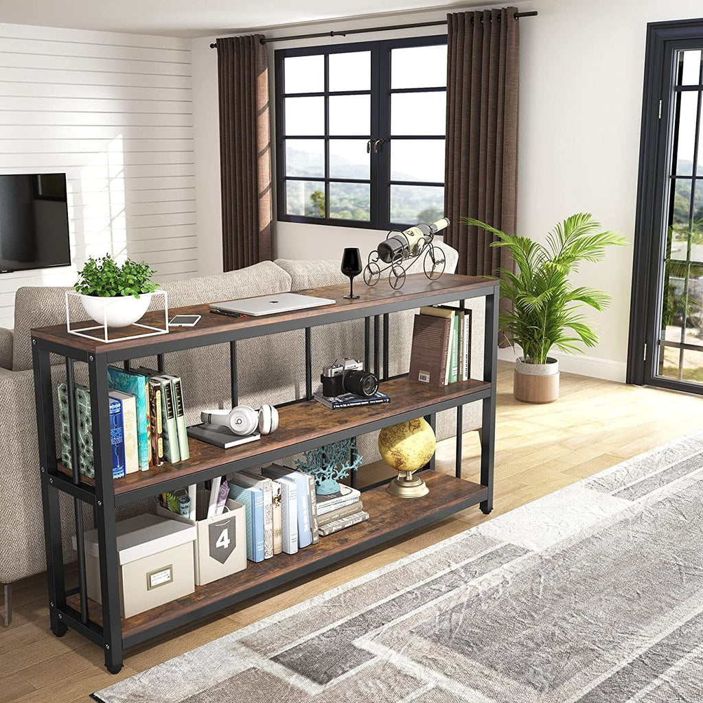 Narrow Long Sofa Table with Storage Shelves Rustic Brown Y4856