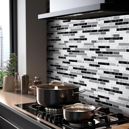 10-Sheet Self-Adhesive Vinyl Backsplash Tiles (Gray) F9730