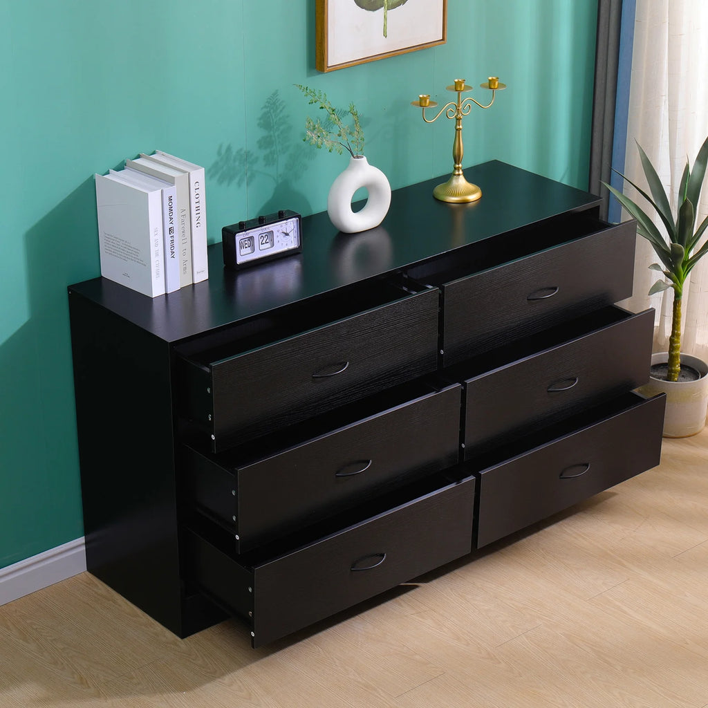 Black 6 Drawer Wood Dresser D1435